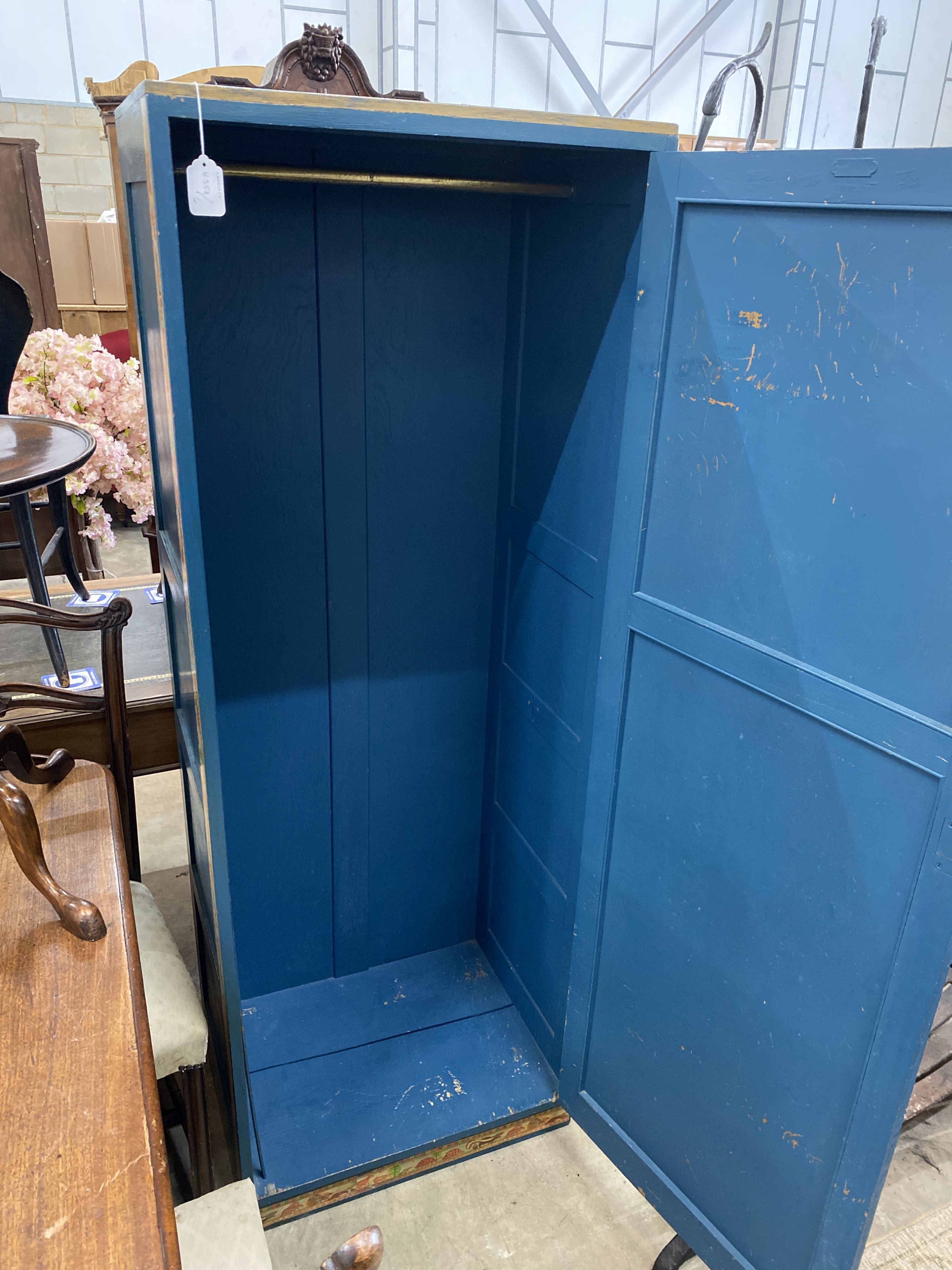 A painted child's wardrobe decorated with Noah's Ark and animals, width 61cm, depth 46cm, height 169cm